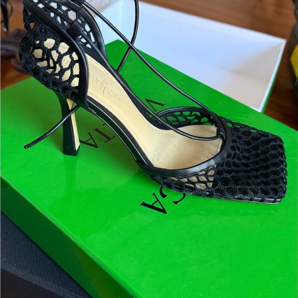 Bottega Veneta Black Woven Lace-Up Mid Heel